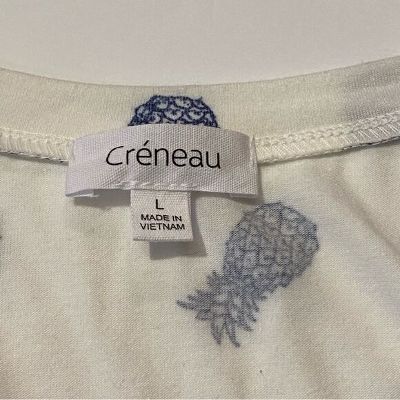 Creneau Soft Blue Pineapple Short Sleeve V Neck T- Shirt With Front Pocket Large - Picture 3 of 12